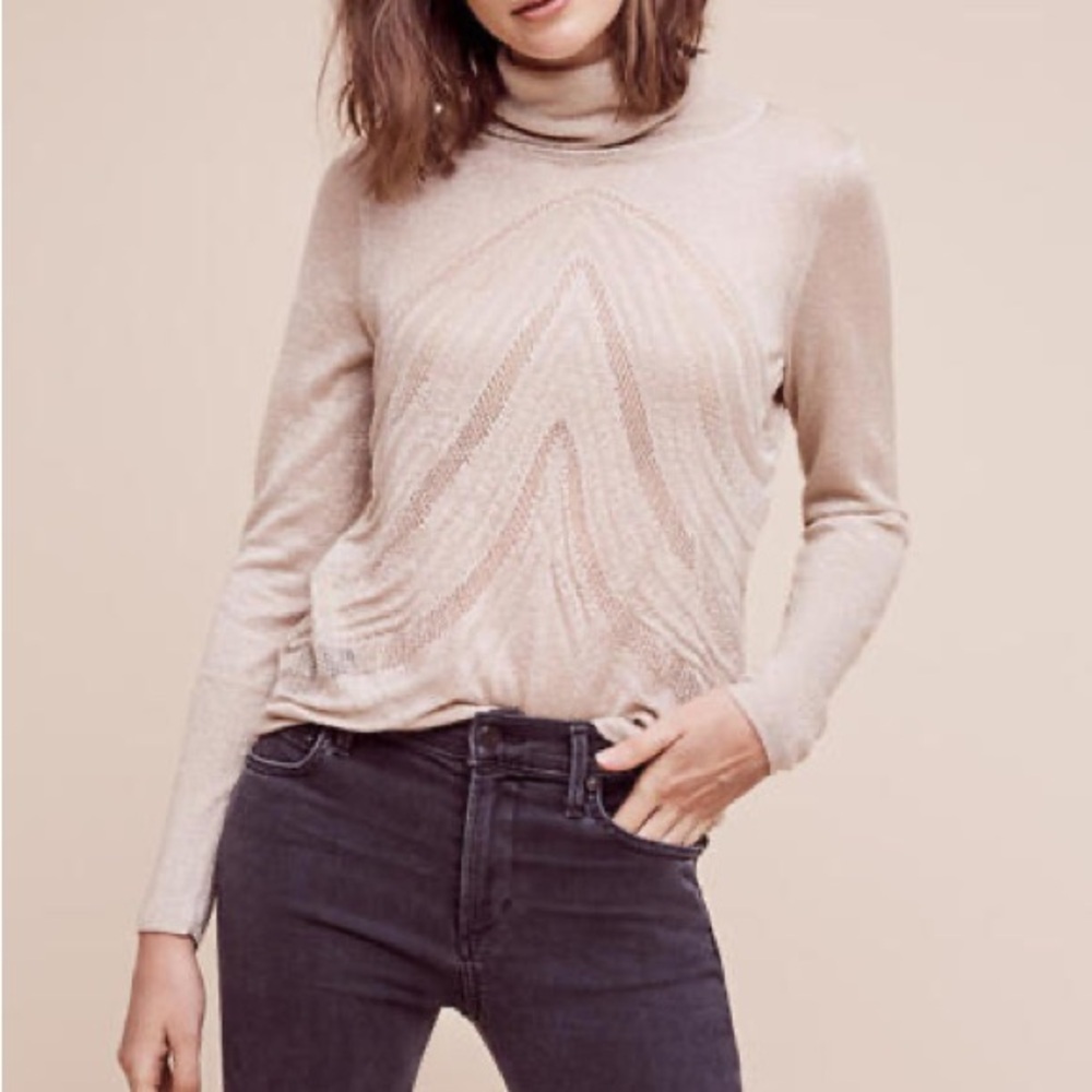 Anthropologie tan shimmer turtle neck size small